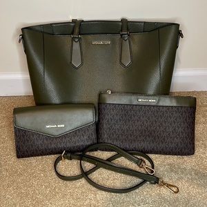 Army Green Michael Kors 3in1 Tote with Removable Crossbody and Clutch